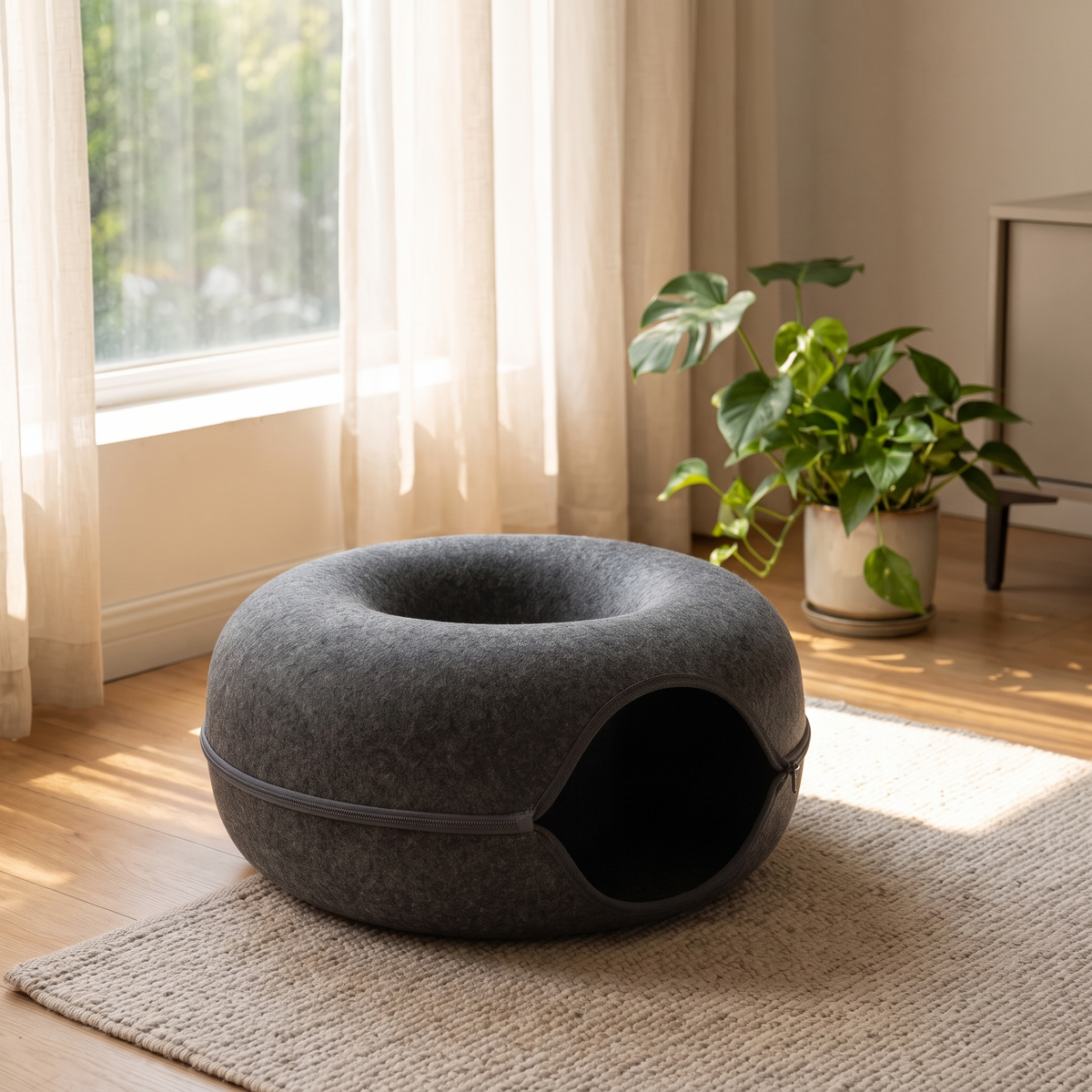 Hideaway Felt Cat Cave Bed styled by a window