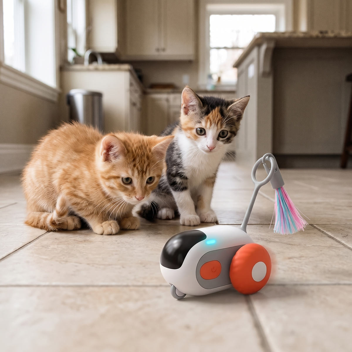 Zoom Self-Rolling Cat Toy Car with two kittens