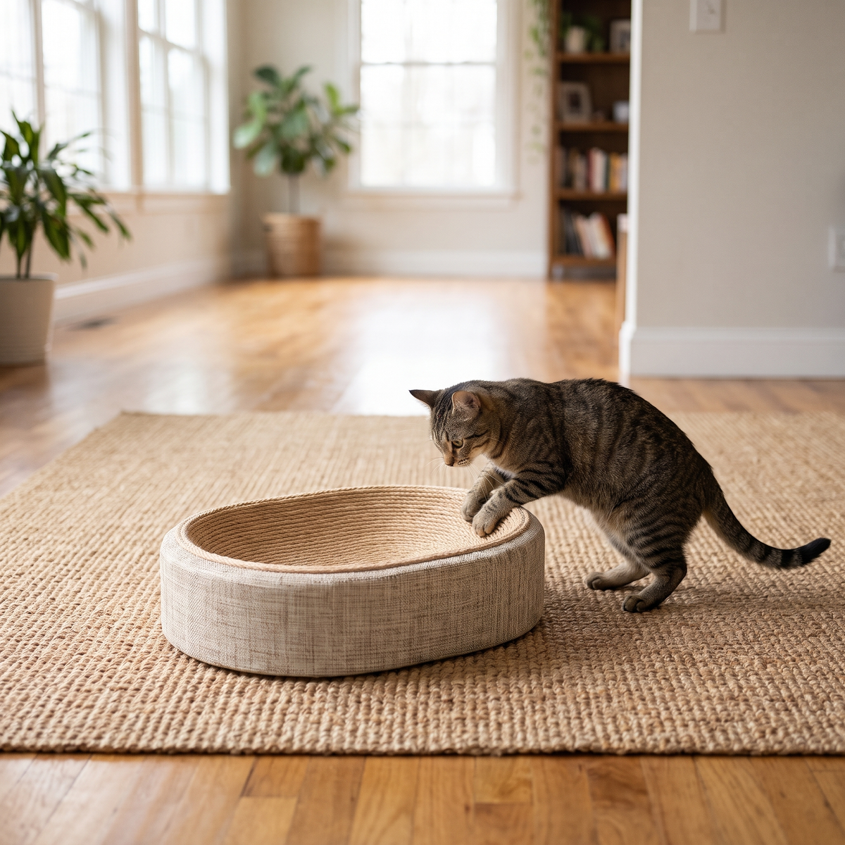 Weave Sisal Cat Scratcher Bed with a cat scratching