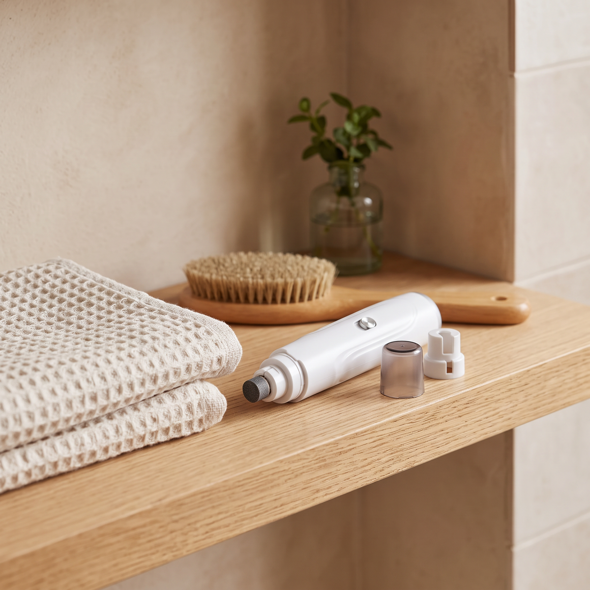 Smooth Rechargeable Pet Nail Grinder on a bathroom shelf