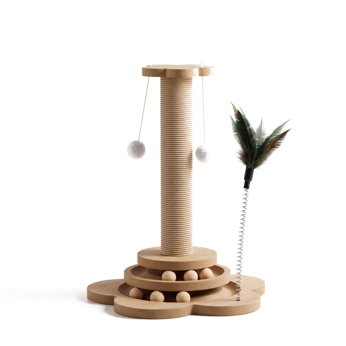Spinner Wooden Cat Turntable Toy and Scratcher on white background