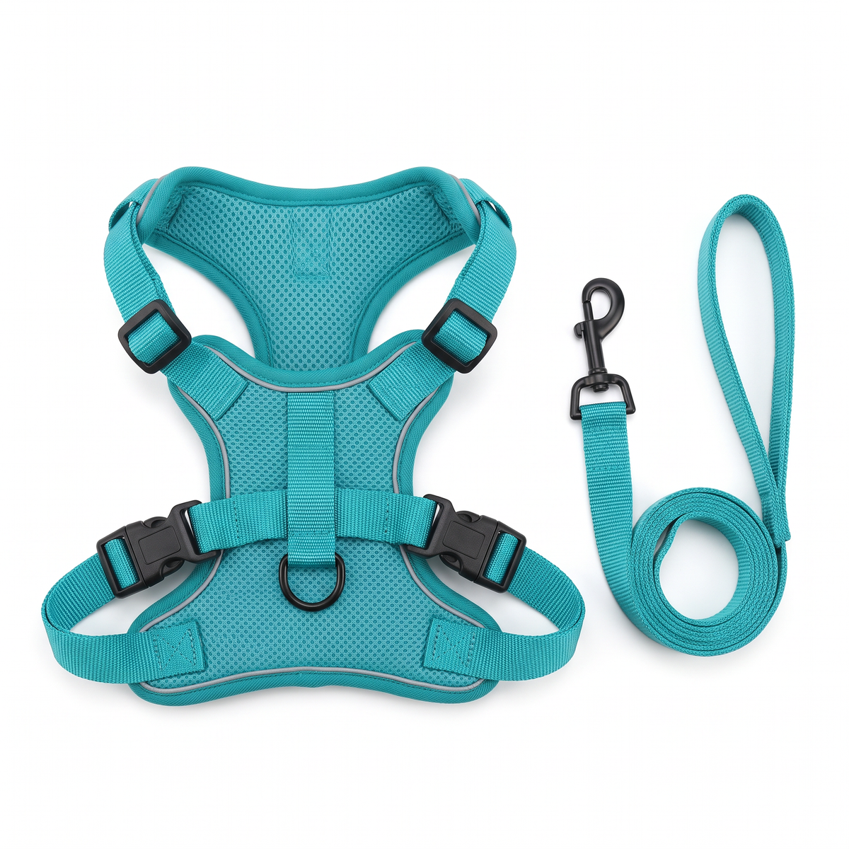 Stroll No-Pull Dog Harness and Leash Set flat lay on white background