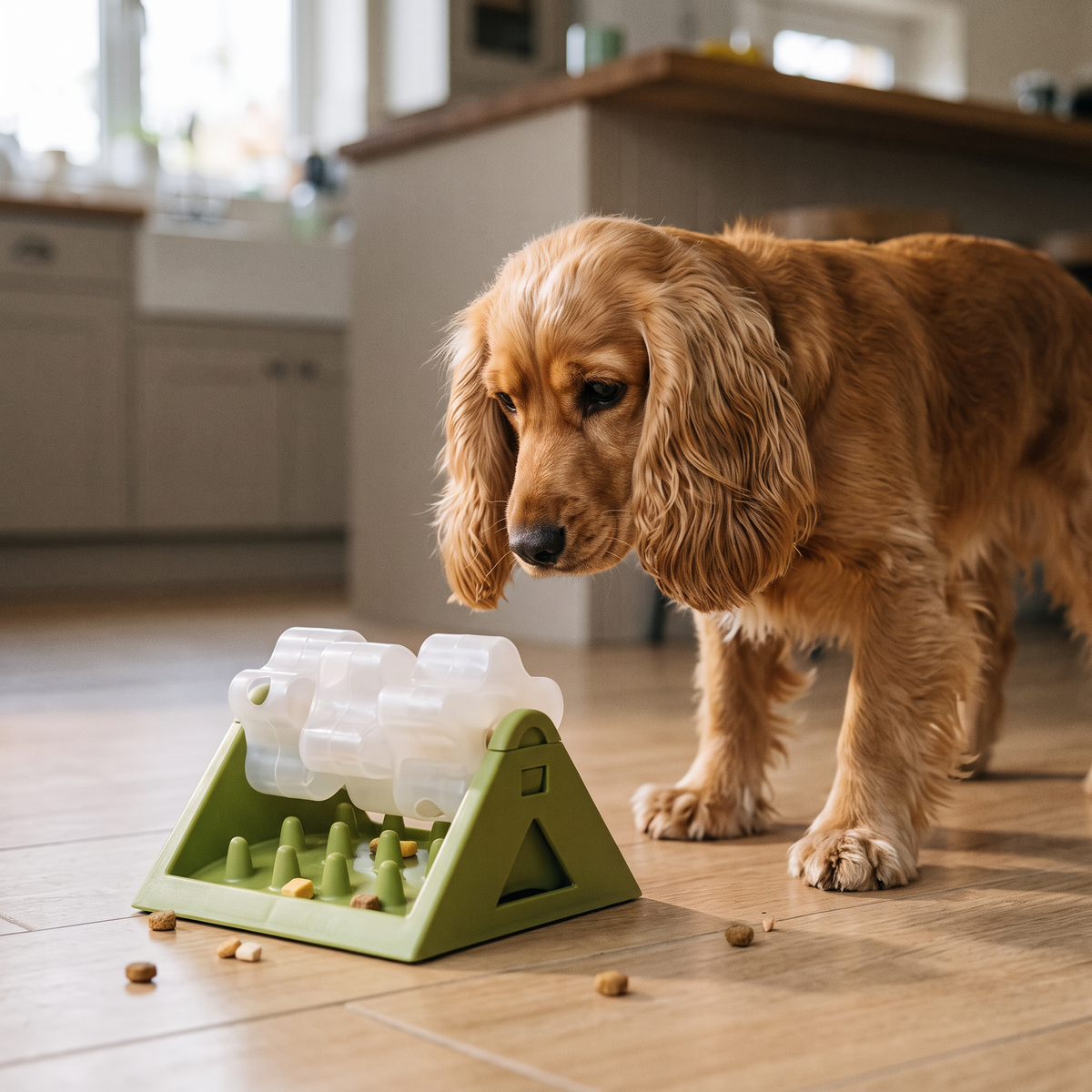 Wobble Dog Treat Dispenser Toy with a cocker spaniel