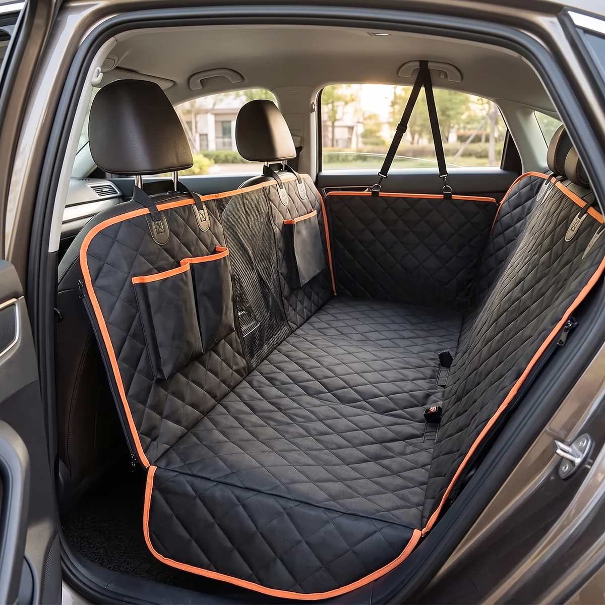Roadtrip Waterproof Dog Car Hammock fitted in a sedan