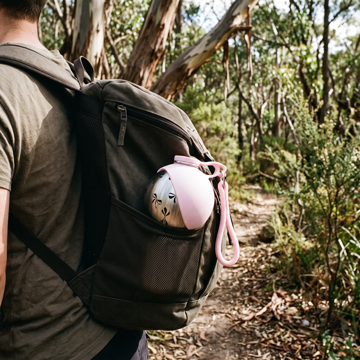 Trail Portable Dog Water Bottle in a backpack pocket