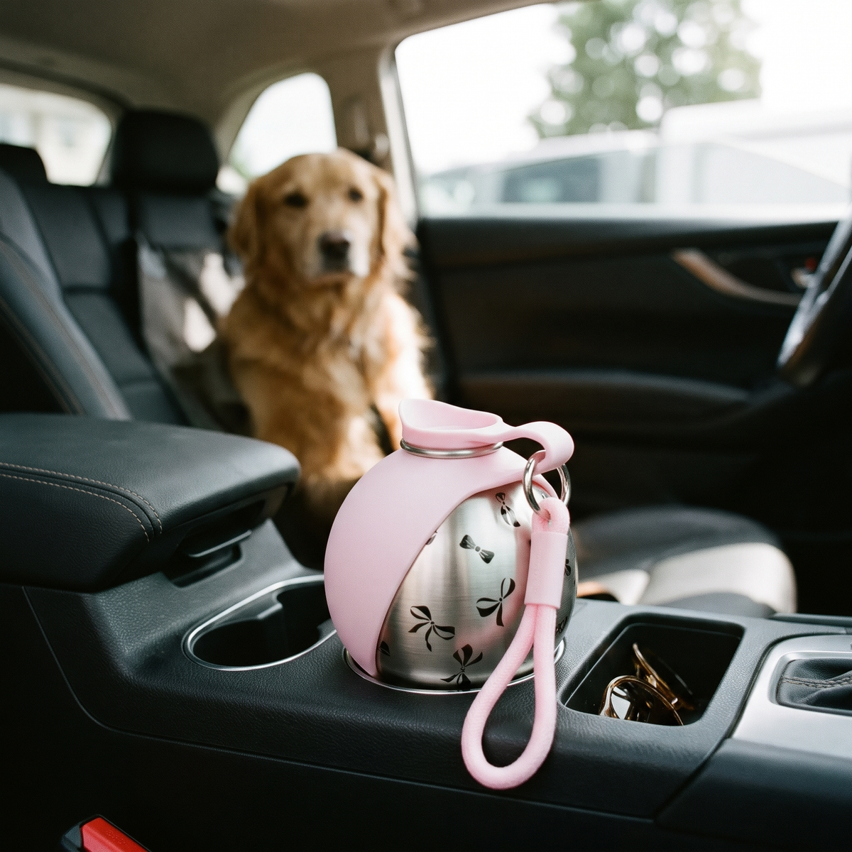 Trail Portable Dog Water Bottle in a car cup holder