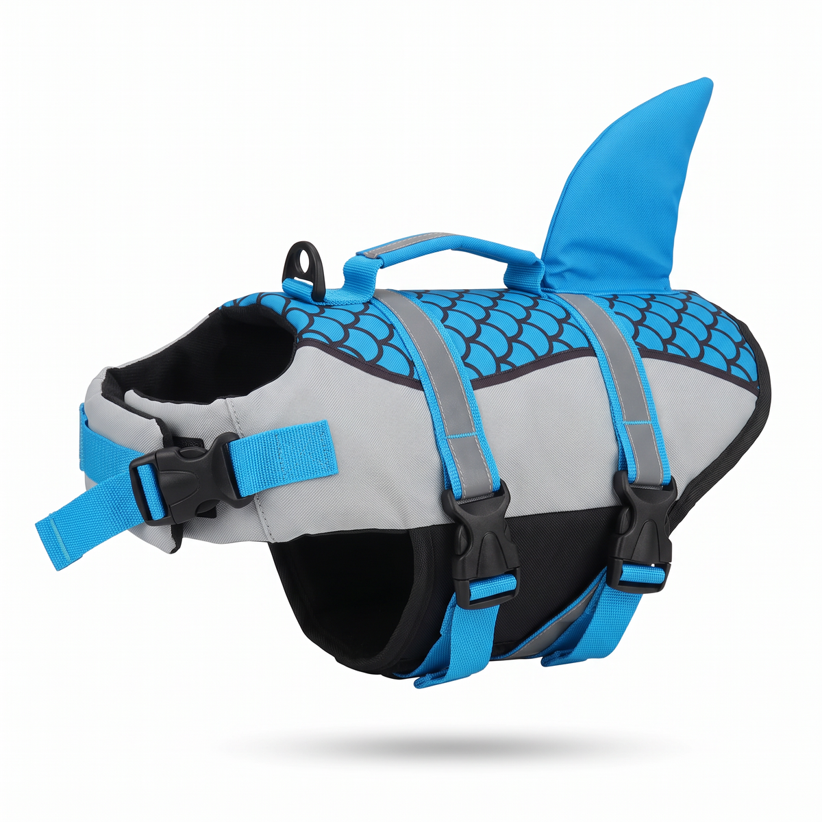 Splash Shark Fin Dog Life Jacket on white background