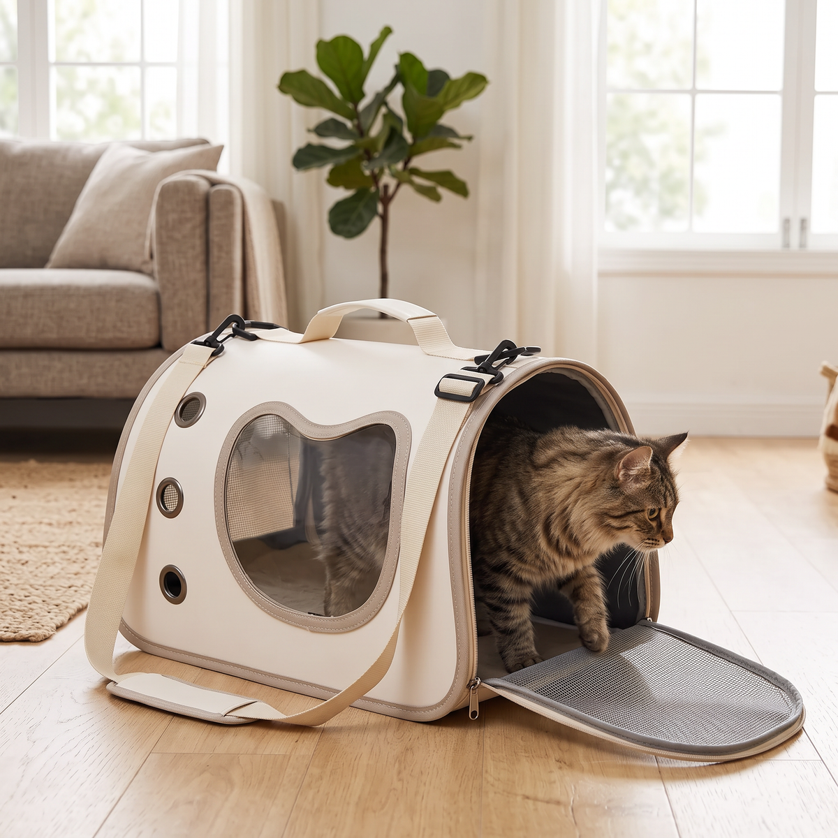 Cuddle Window Pet Carrier Bag with a cat stepping in
