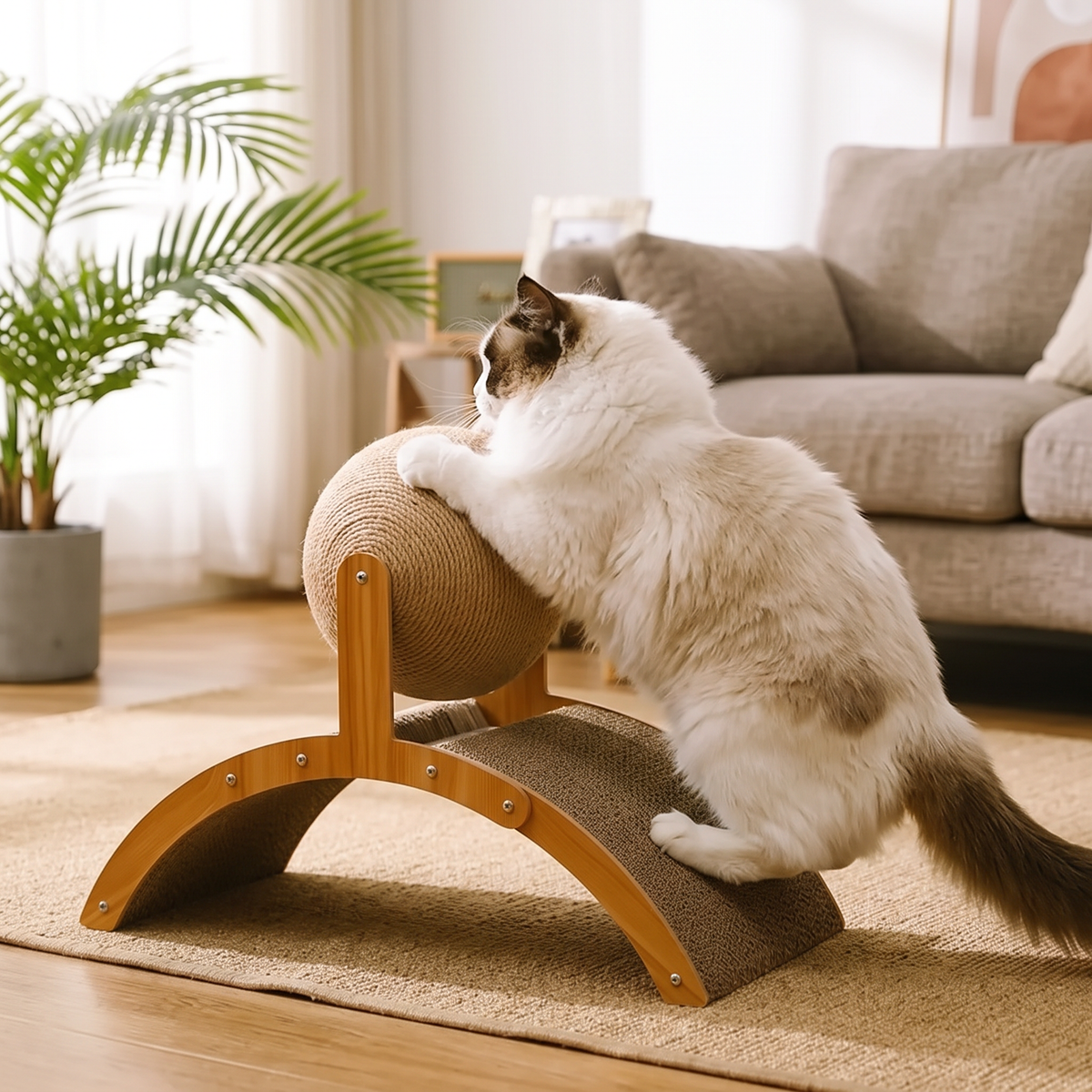 Pivot Sisal Cat Scratching Ball with a ragdoll scratching