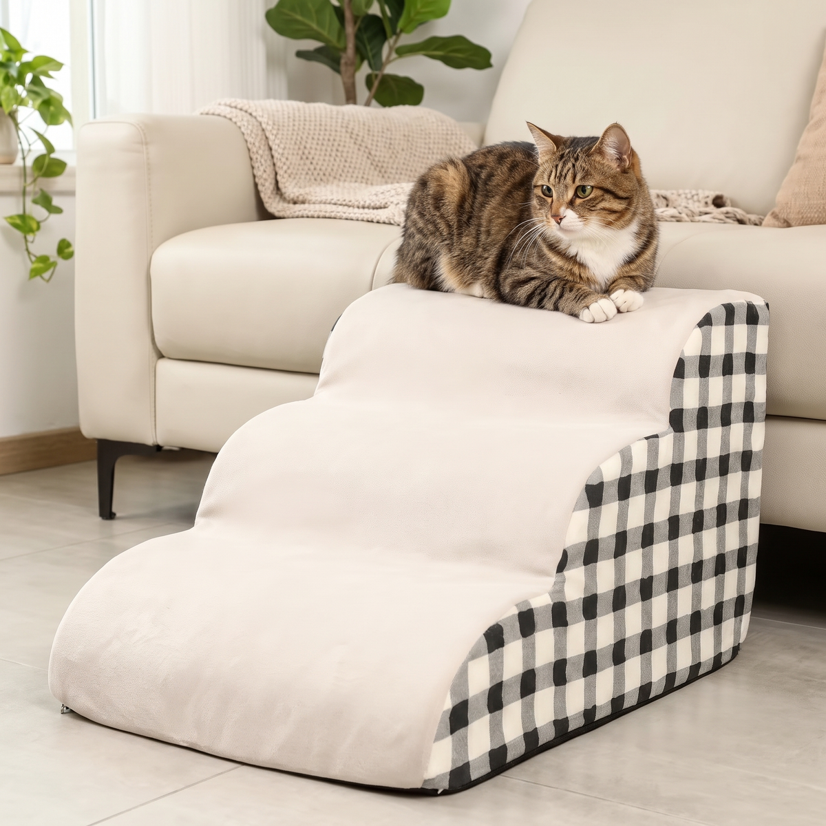 Hop 2-Step Pet Stairs with a cat on the top step