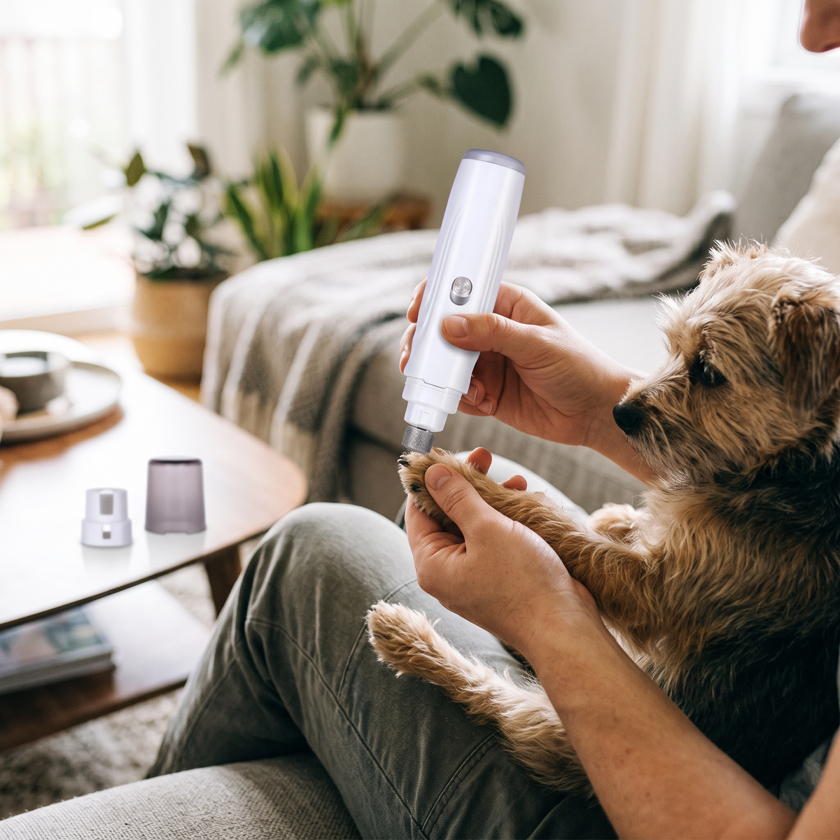 Smooth Rechargeable Pet Nail Grinder in use on a small dog's paw