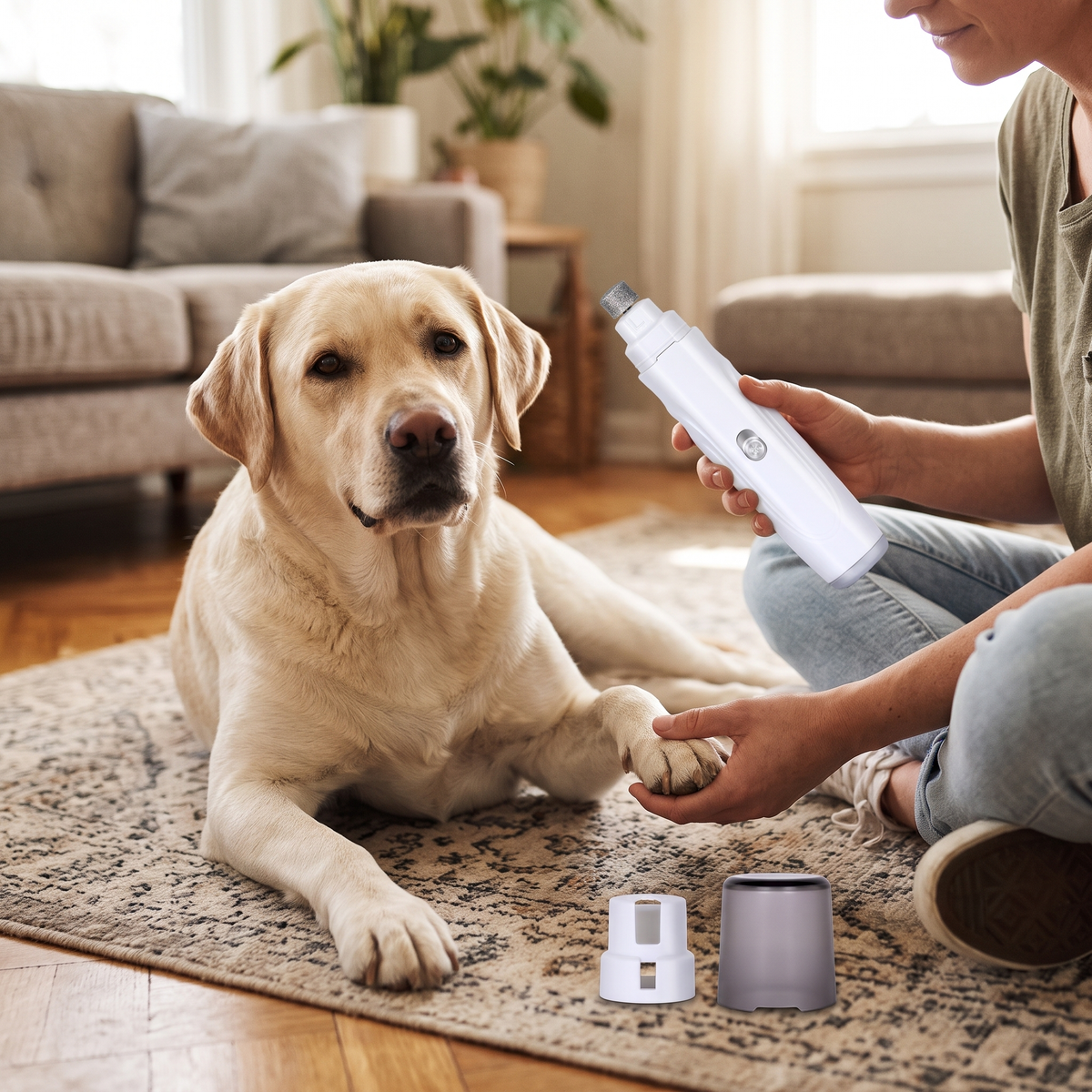 Smooth Rechargeable Pet Nail Grinder with a labrador on a rug
