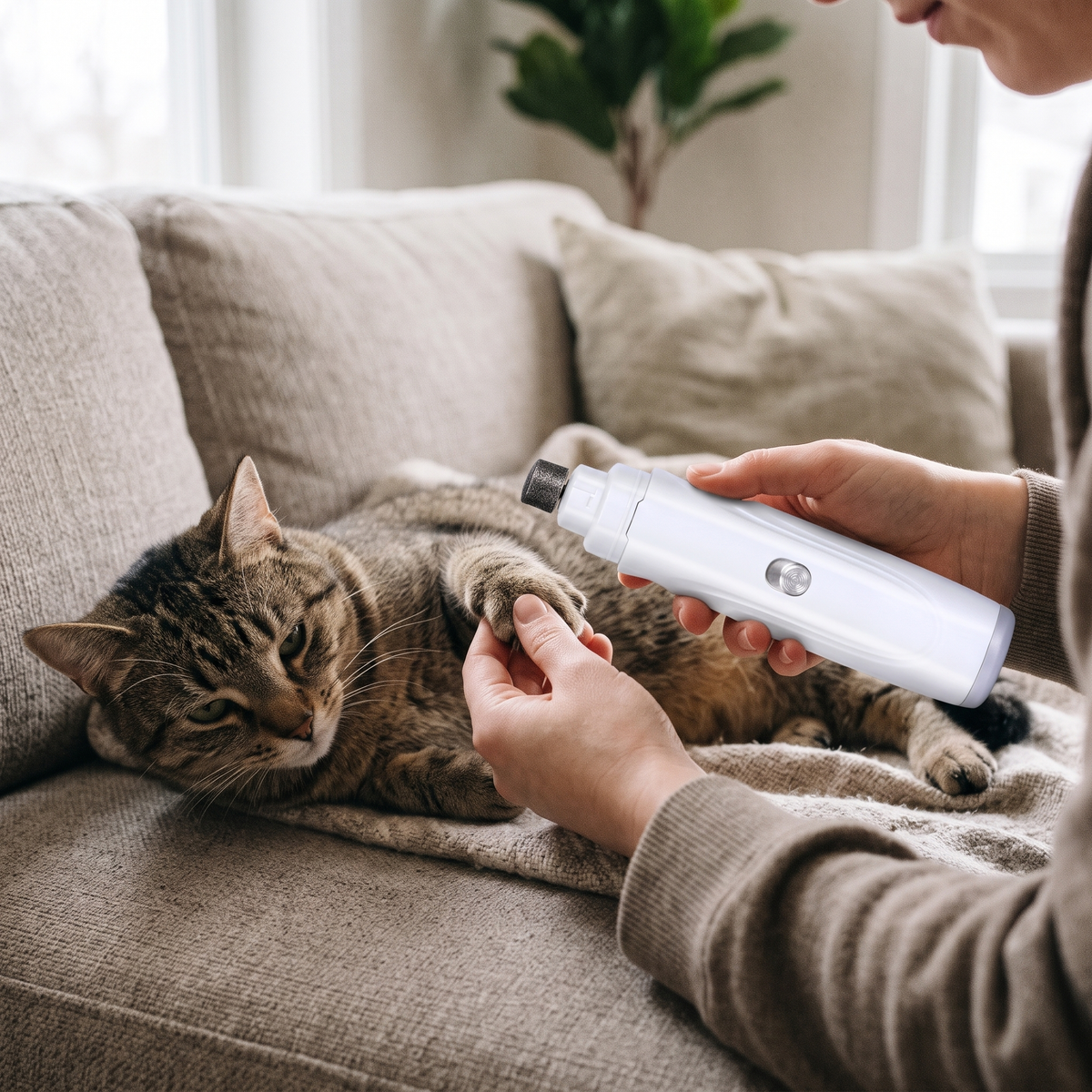 Smooth Rechargeable Pet Nail Grinder in use on a cat's paw