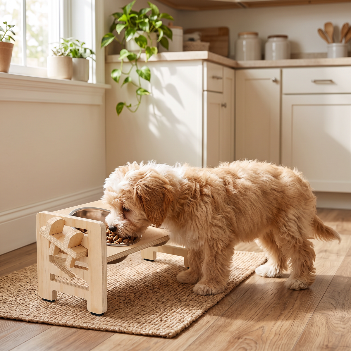 Tilt Elevated Cat Bowl Stand with a small dog eating