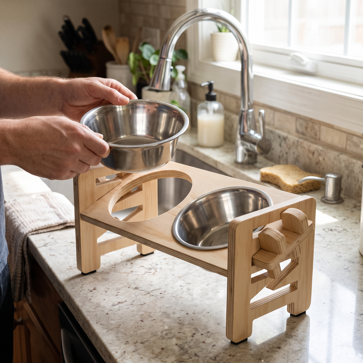 Tilt Elevated Cat Bowl Stand with a bowl lifted out